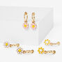 Gold Enamel Daisy Clip On Hoop Earrings - 3 Pack,