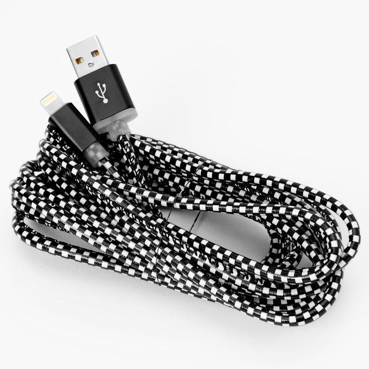Checkered USB 10FT Charging Cord - Black,