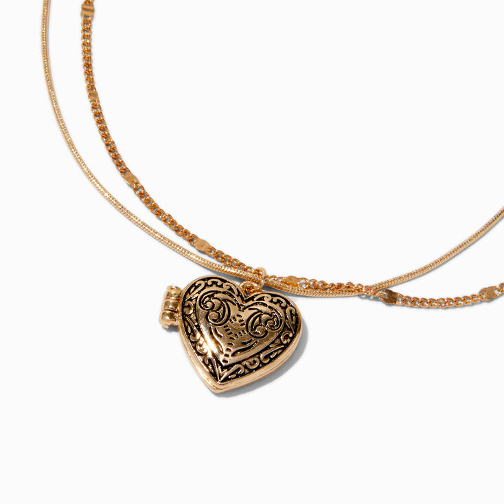 Gold-tone Filigree Heart Locket Pendant Necklace,