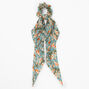 Small Pleated Floral Hair Scrunchie Scarf - Seafoam,