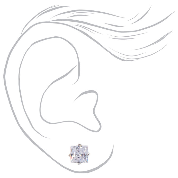Silver-tone Cubic Zirconia 3MM, 4MM, 6MM Square Stud Earrings - 3 Pack ,