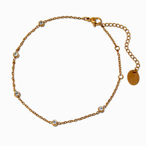 Gold-tone Stainless Steel Cubic Zirconia Stationed Chain Anklet,