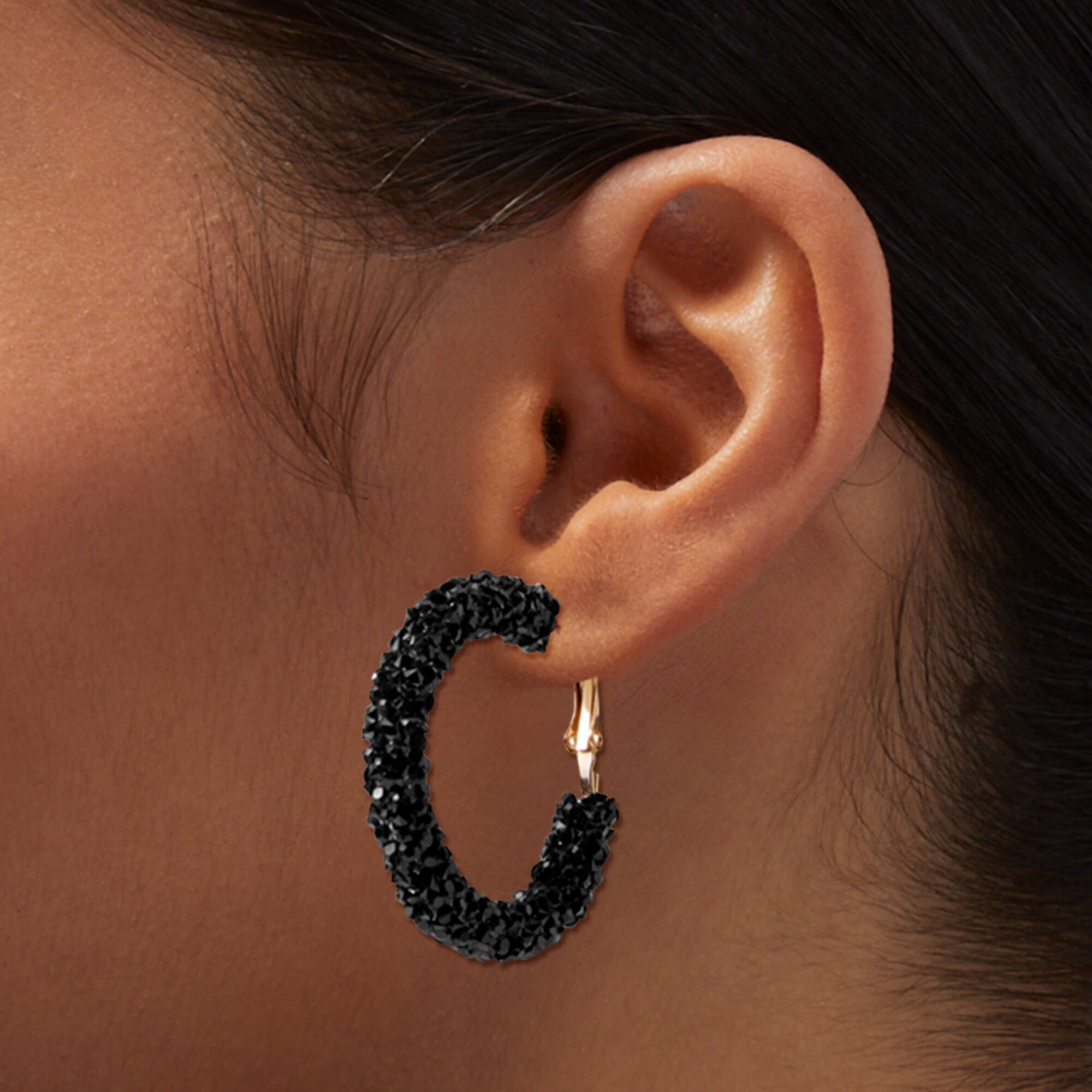 Jet Black Crystal 35MM Hoop Earrings Claire s