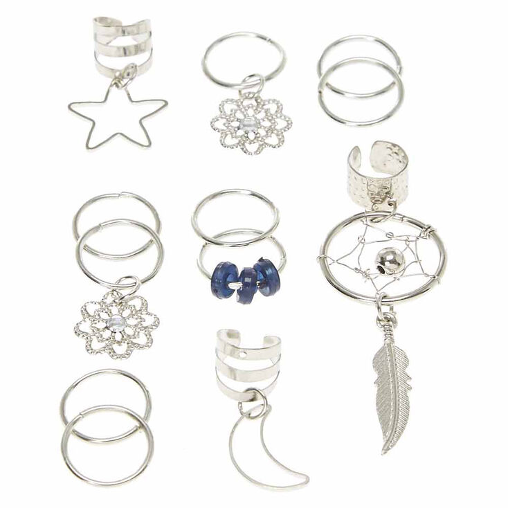 Anneaux pour cheveux couleur argent&eacute; avec charms,