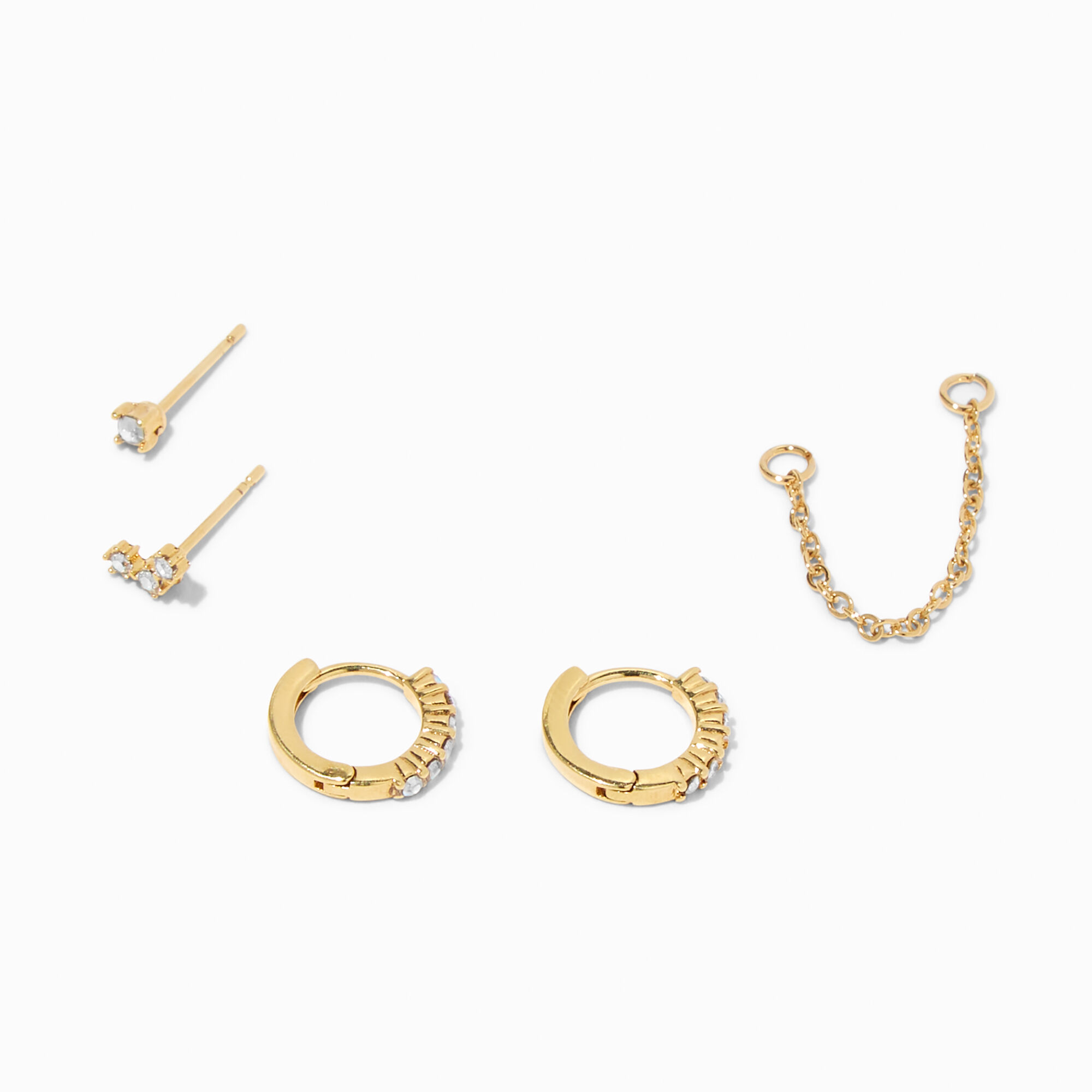 View C Luxe By Claires 18K Gold Plated Iridescent Hoop Connector Chain Star Stud Earring Set 5 Pack Yellow information