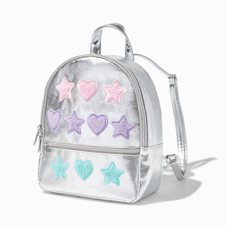 Chenille Star Patch Silver Metallic Backpack,
