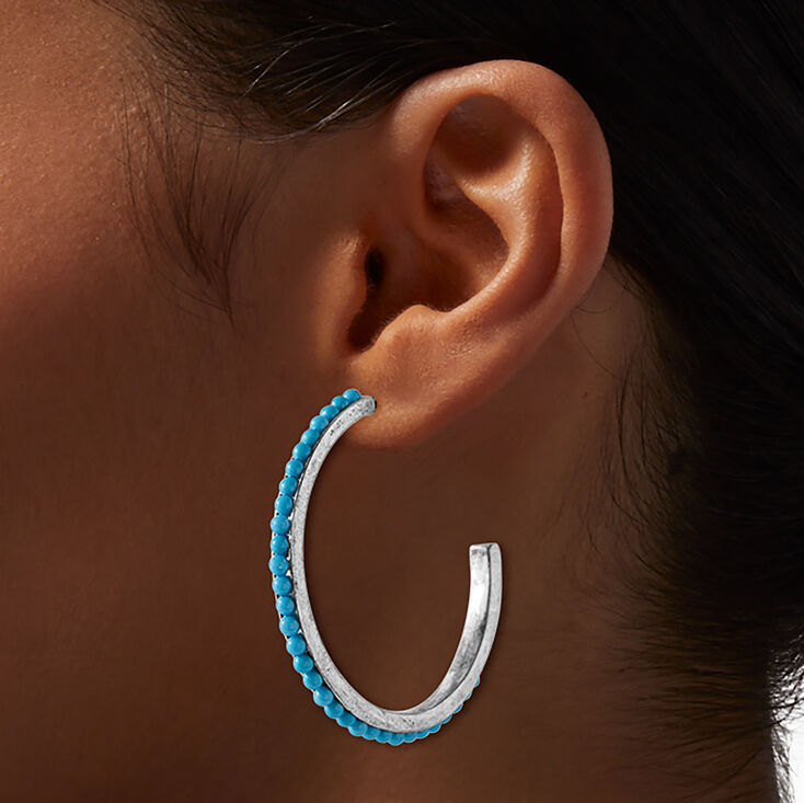 Cr&eacute;oles perl&eacute;es en turquoise d&#39;imitation cowgirl,