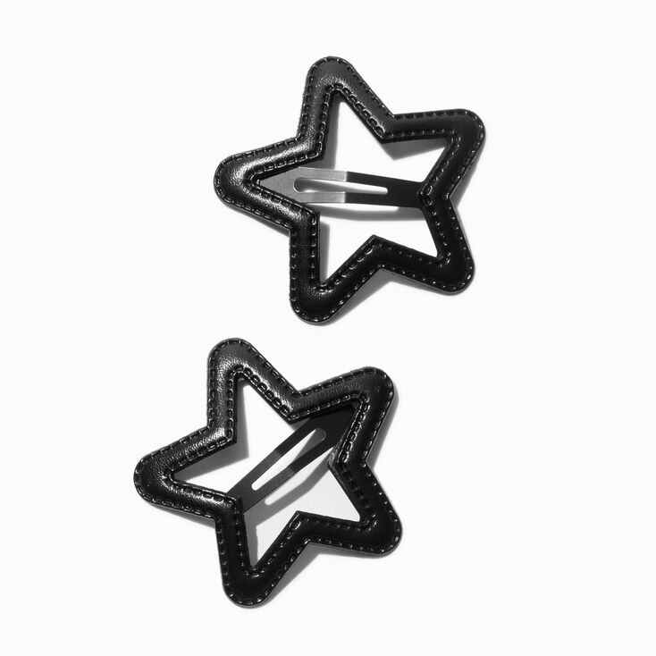 Black Leather Star Cut-Out Snap Hair Clips - 2 Pack,