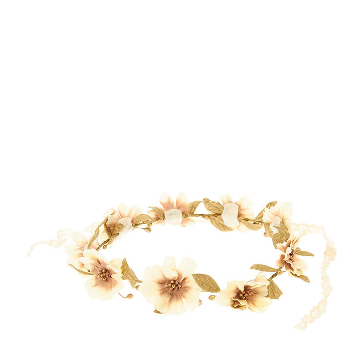 Couronne de fleur couleur dor&eacute;e et crochet,