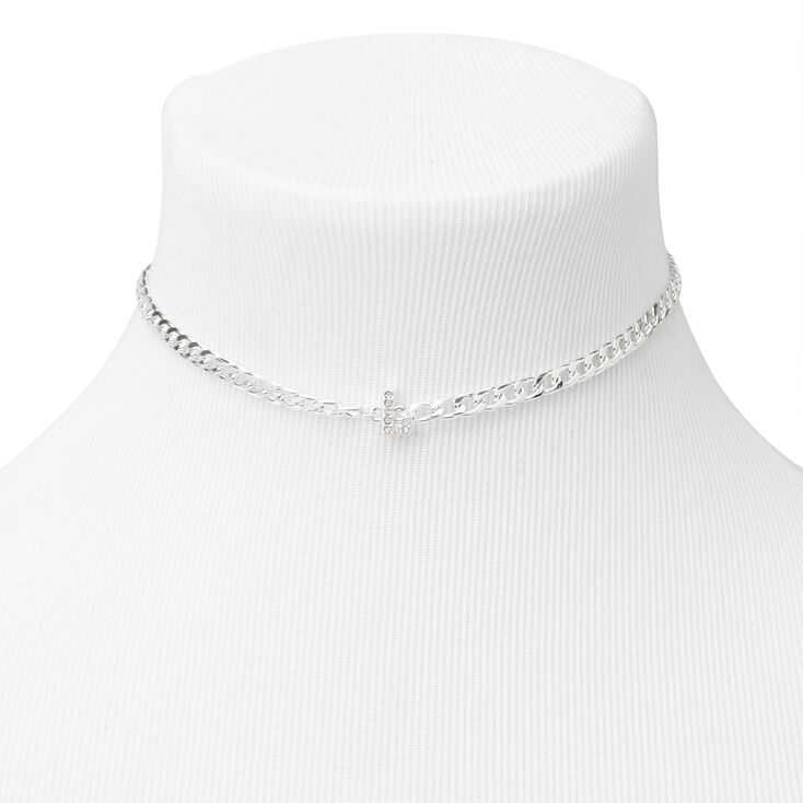 Silver Embellished Initial Chain Choker Necklace - L,