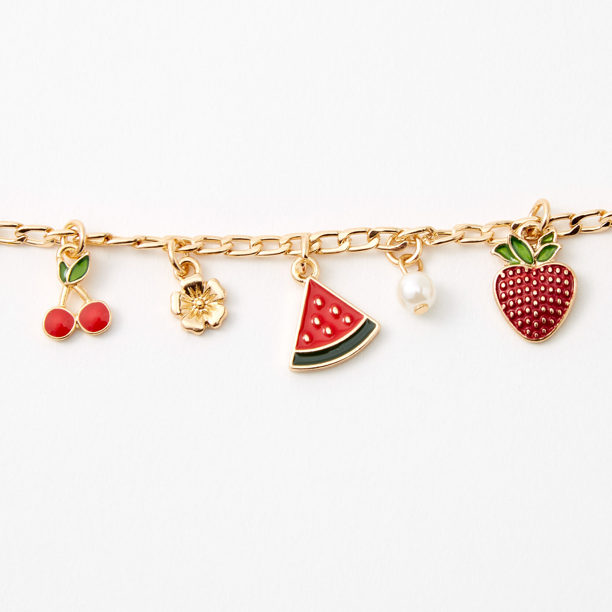 Gold Summertime Fruit Chain Link Charm Bracelet,