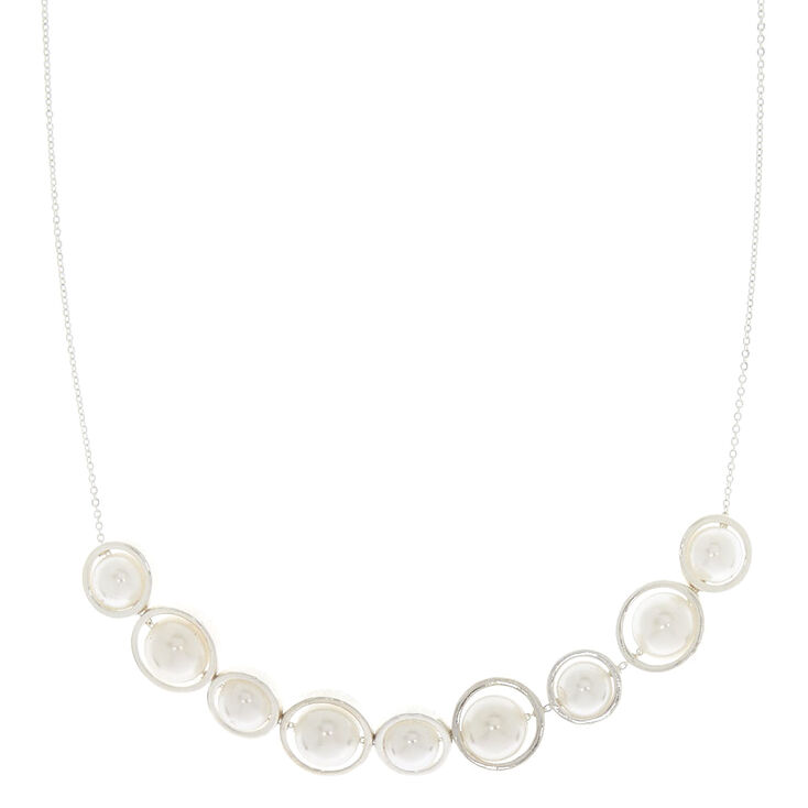 Silver-Tone Imitation Pearl Circle Statement Necklace,