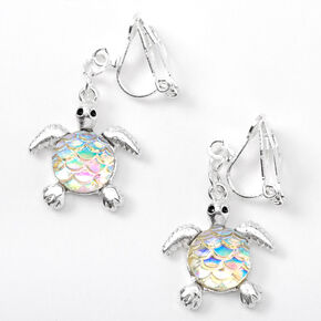 Iridescent Scale Turtle 1&quot; Clip-On Drop Earrings,