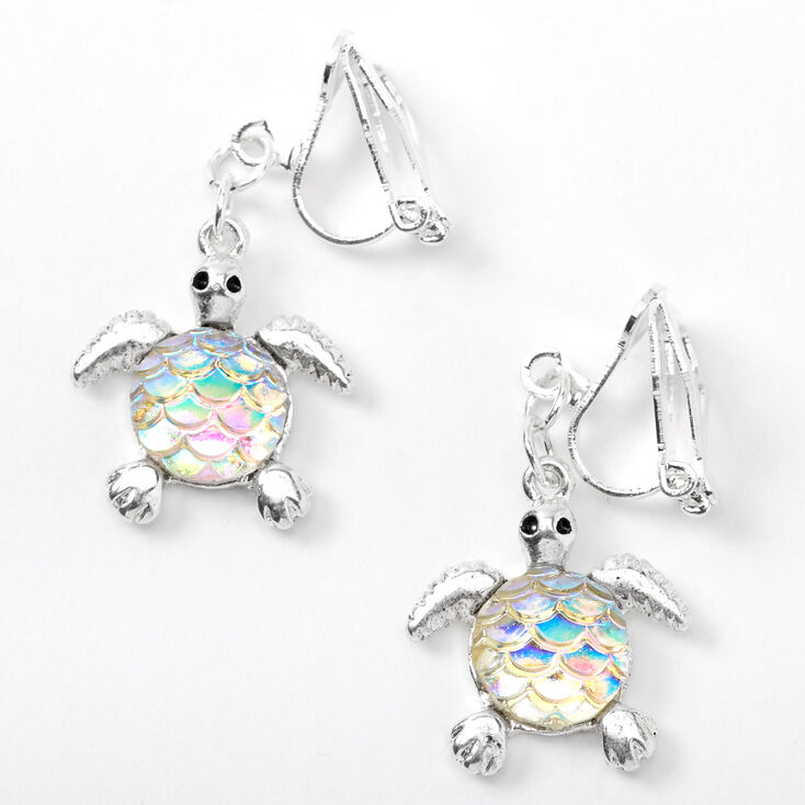 Iridescent Scale Turtle 1&quot; Clip-On Drop Earrings,