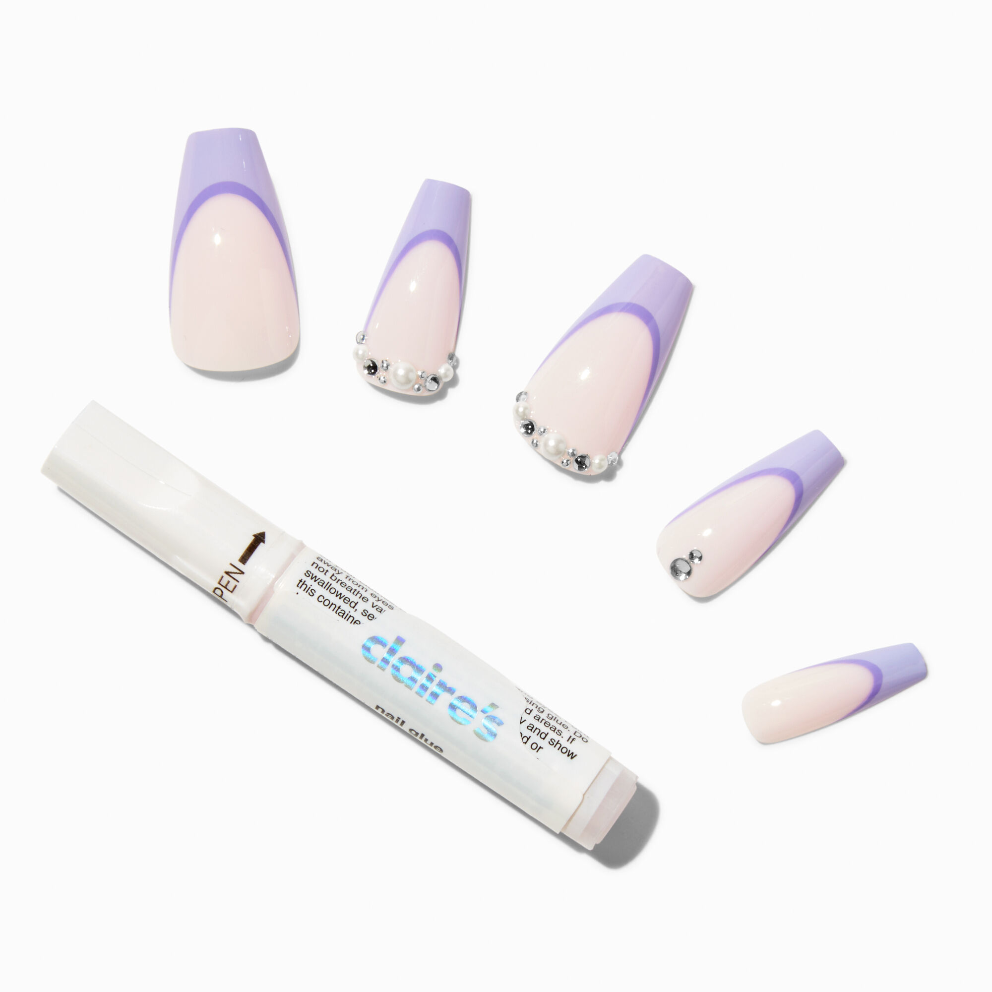 Purple Bling French Tip Squareletto Vegan Faux Nail Set - 24 Pack