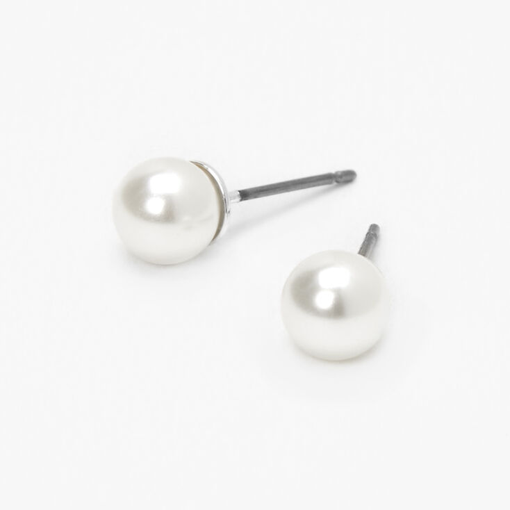 Silver-tone Pearl 6MM Stud Earrings,