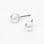 Silver Pearl Stud Earrings - White, 6MM,