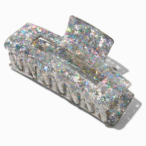 Silver Glitter Rectangular Hair Claw,
