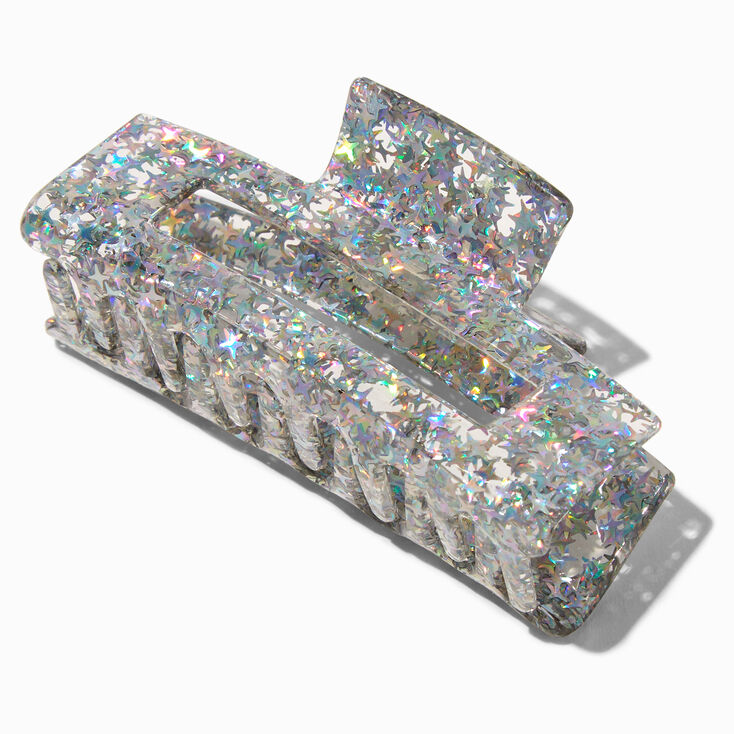 Silver Glitter Rectangular Hair Claw,