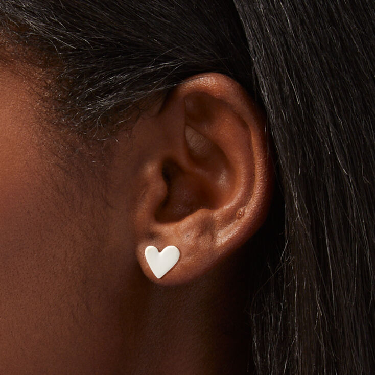 White Rubber Puffy Heart Stud Earrings,