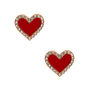 Gold Crystal Heart Stud Earrings - Red,
