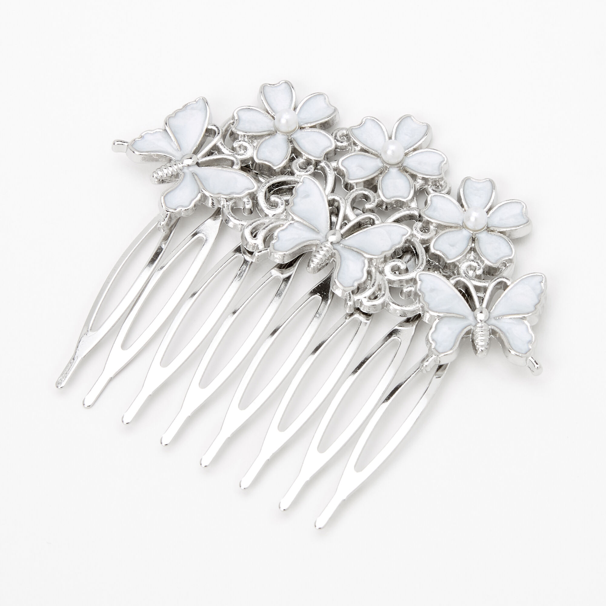 Claire's Club Silver Butterfly Floral Hair Comb,