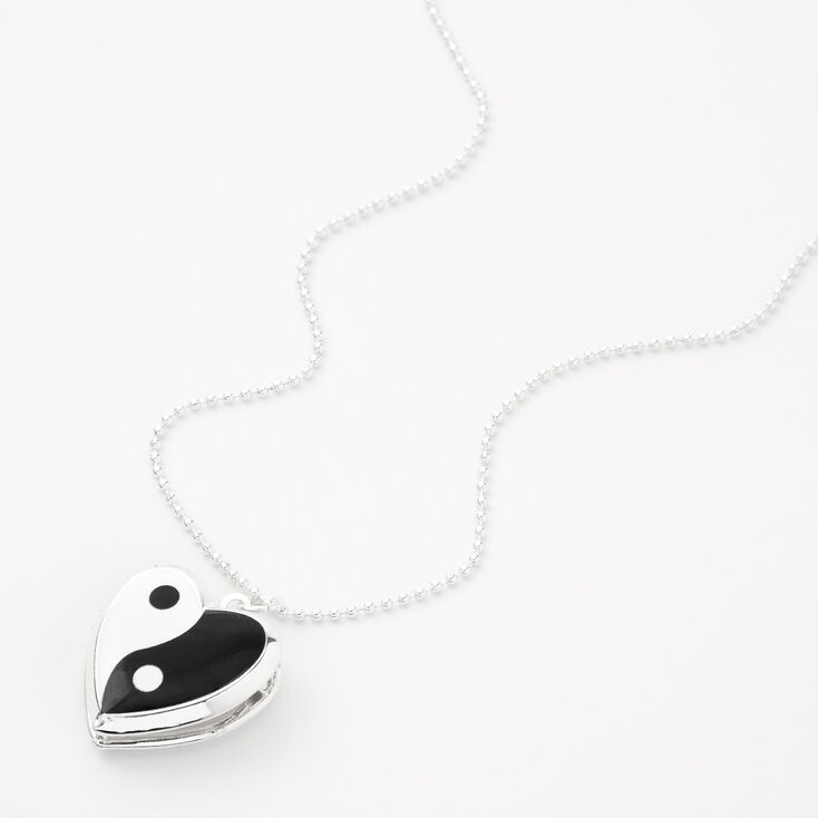 Yin-Yang Heart Locket Necklace - Black,
