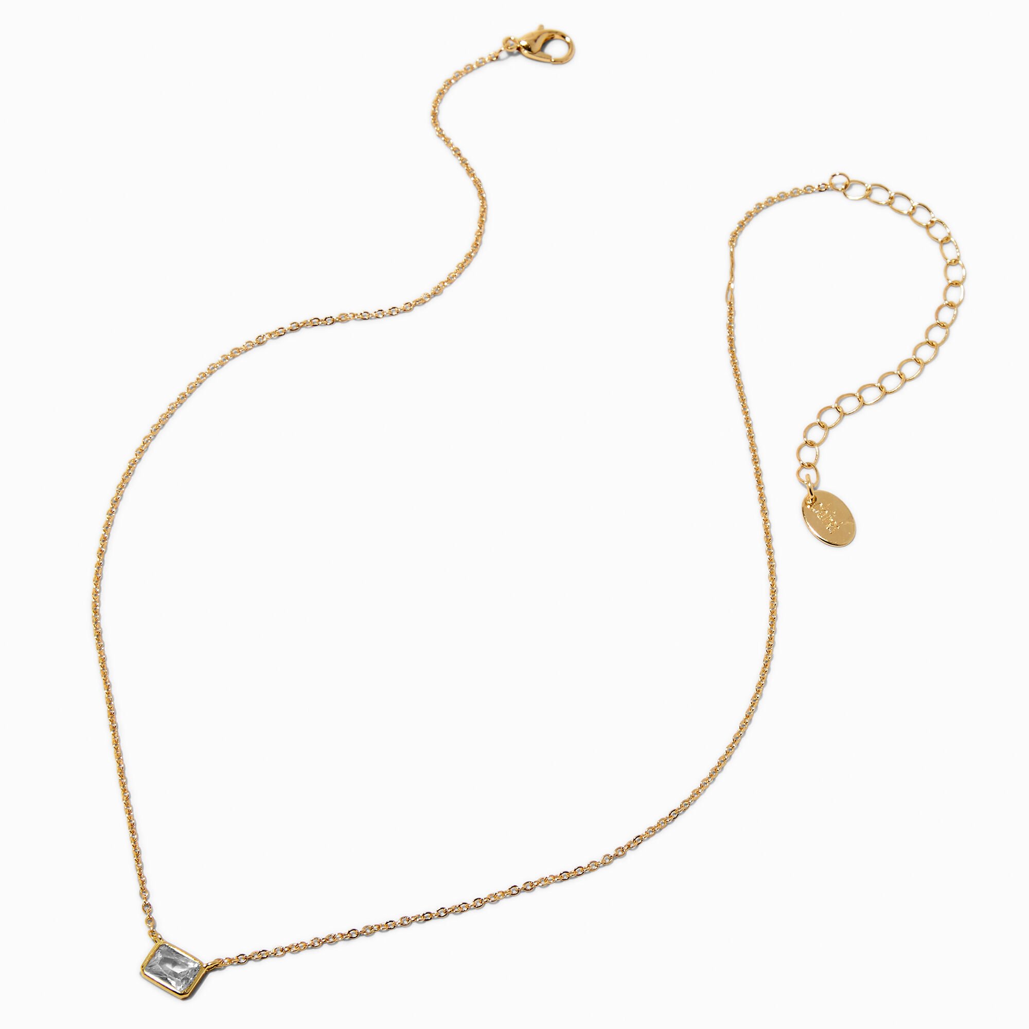 Gold-tone Cubic Zirconia Rectangular Pendant Necklace,