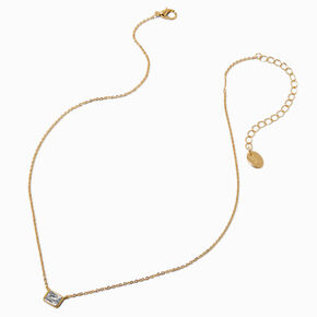 Gold-tone Cubic Zirconia Rectangular Pendant Necklace,
