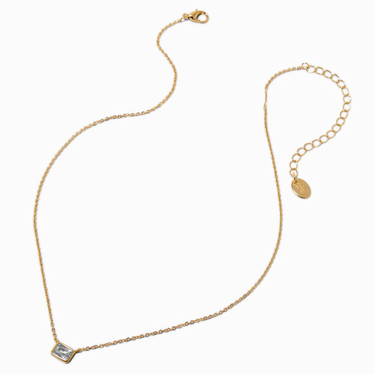 Gold-tone Cubic Zirconia Rectangular Pendant Necklace,