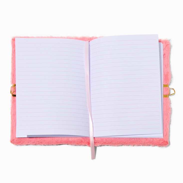 Rhinestone Strawberry Pink Furry Lock Diary,