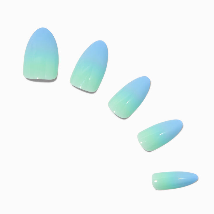 Blue Ombr&eacute; Long Almond Vegan Faux Nail Set - 24 Pack,