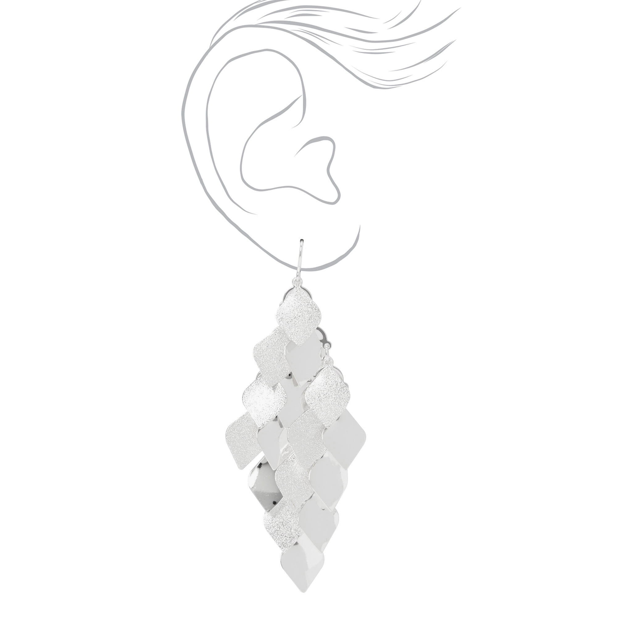 Silver 3" Diamond Chandelier Drop Earrings,
