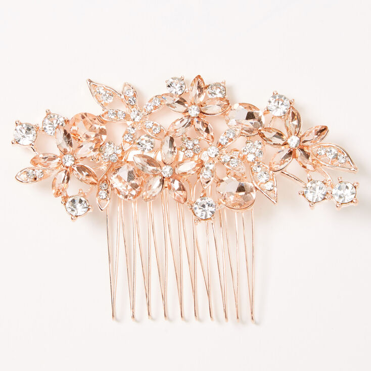 Rose Gold-tone Rhinestone Bouquet Hair Comb,