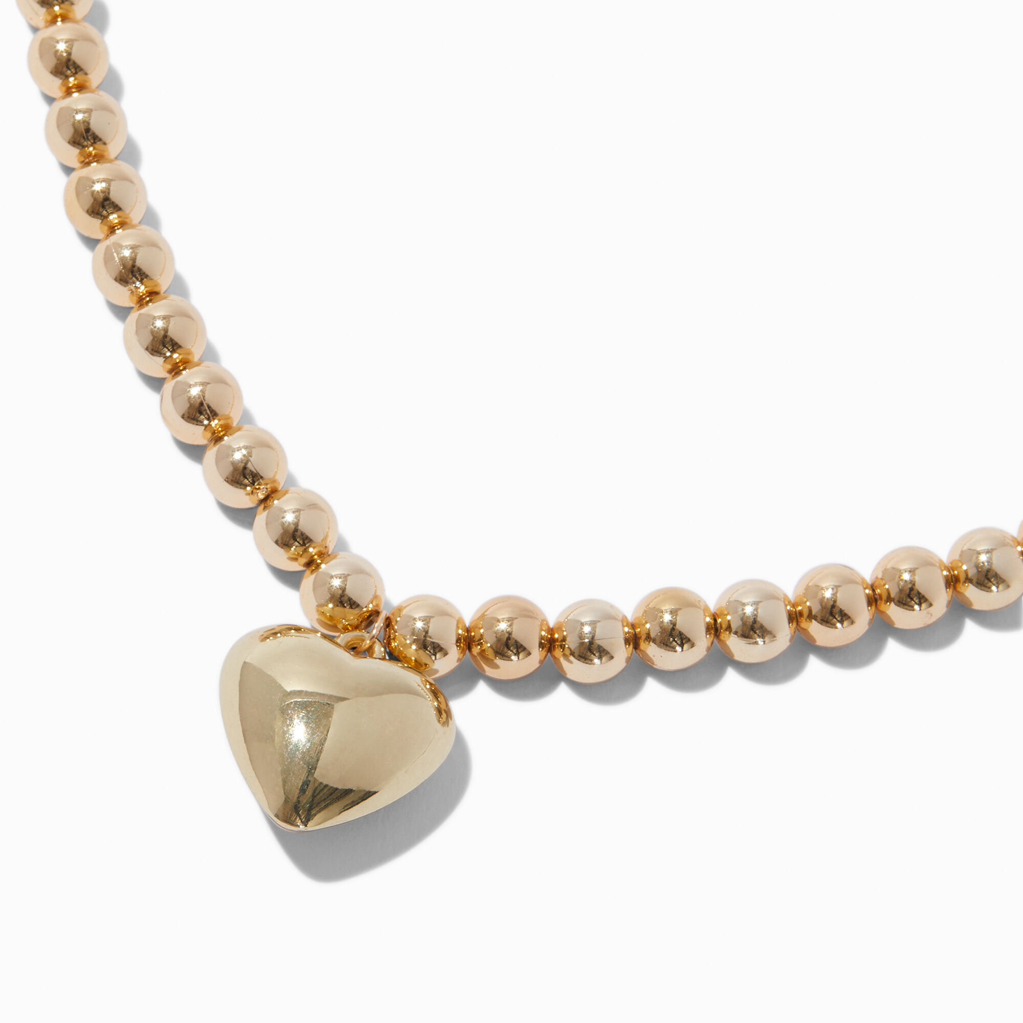 Gold-tone Beaded Puffy Heart  Pendant Necklace