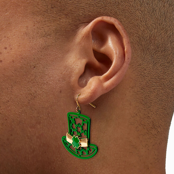 St. Patrick&#39;s Day Leprechaun Top Hat Cut-Out Drop Earrings,