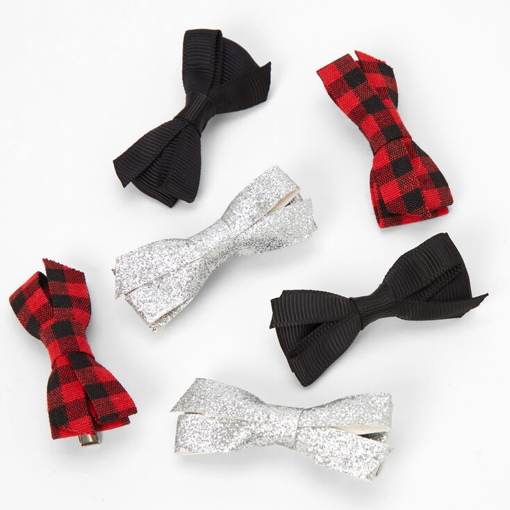 Claire&#39;s Club Plaid Glitter Bow Snap Hair Clips - 6 Pack,