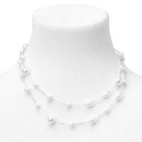 Silver-tone Layered Pearl Multi Strand Necklace,