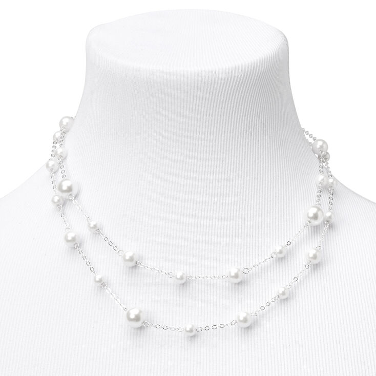 Silver-tone Layered Pearl Multi Strand Necklace,