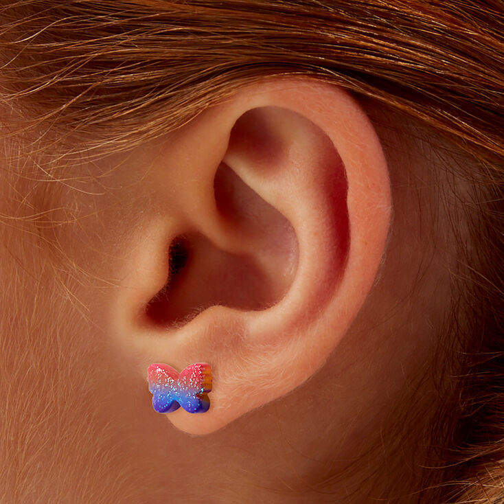 Glitter Ombr&eacute; Butterfly Stud Earrings,