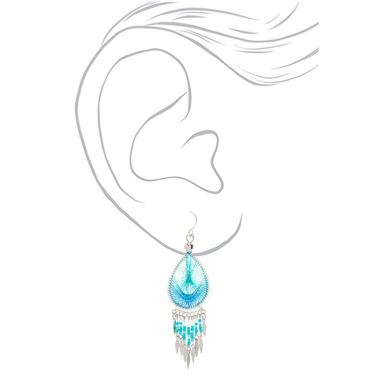 Silver Dreamcatcher Drop Earrings - Turquoise,