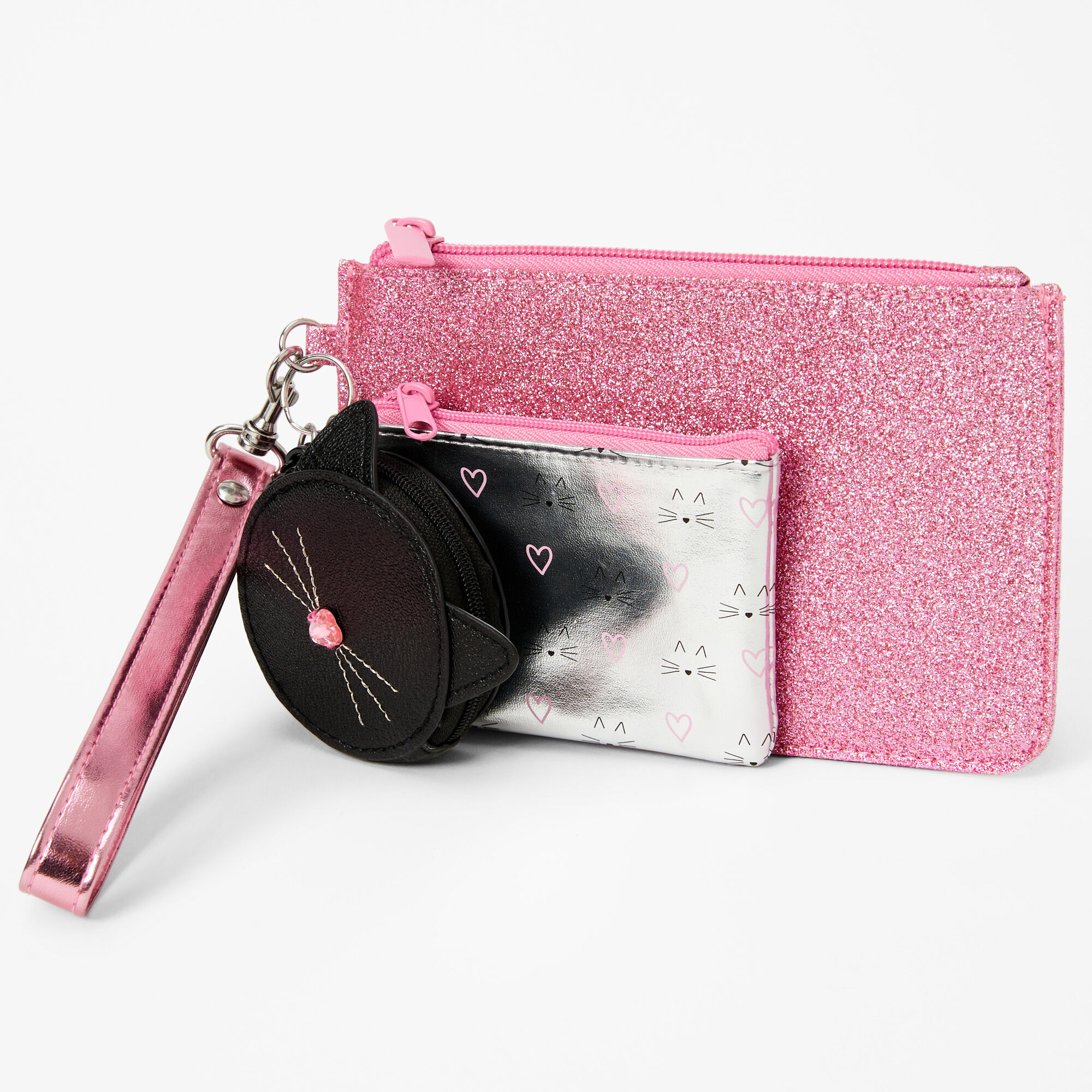 Claire's Trio de pochettes poignet chat - Lot de 3, rose