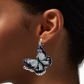 Black Filigree Butterfly 3D Clip-On Drop Earrings,