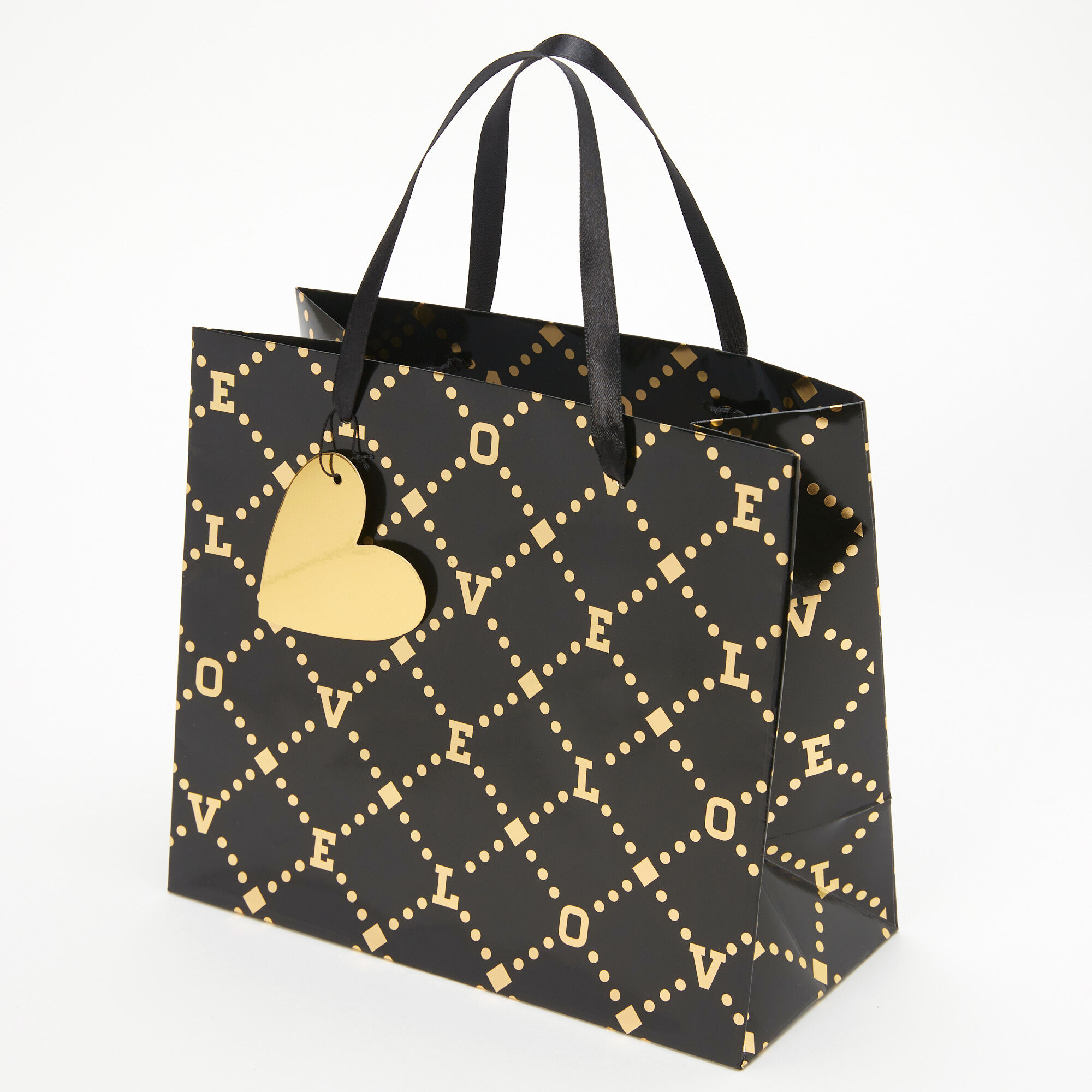 Claire's Sac cadeau « Love » noir et couleur dorée - Taille moyenne