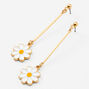 Gold 2&quot;Daisy Bar Drop Earrings,