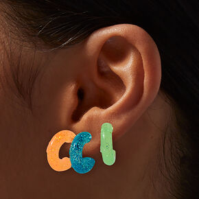 Neon Glitter Hoop Earring Stackables Set - 6 Pack,