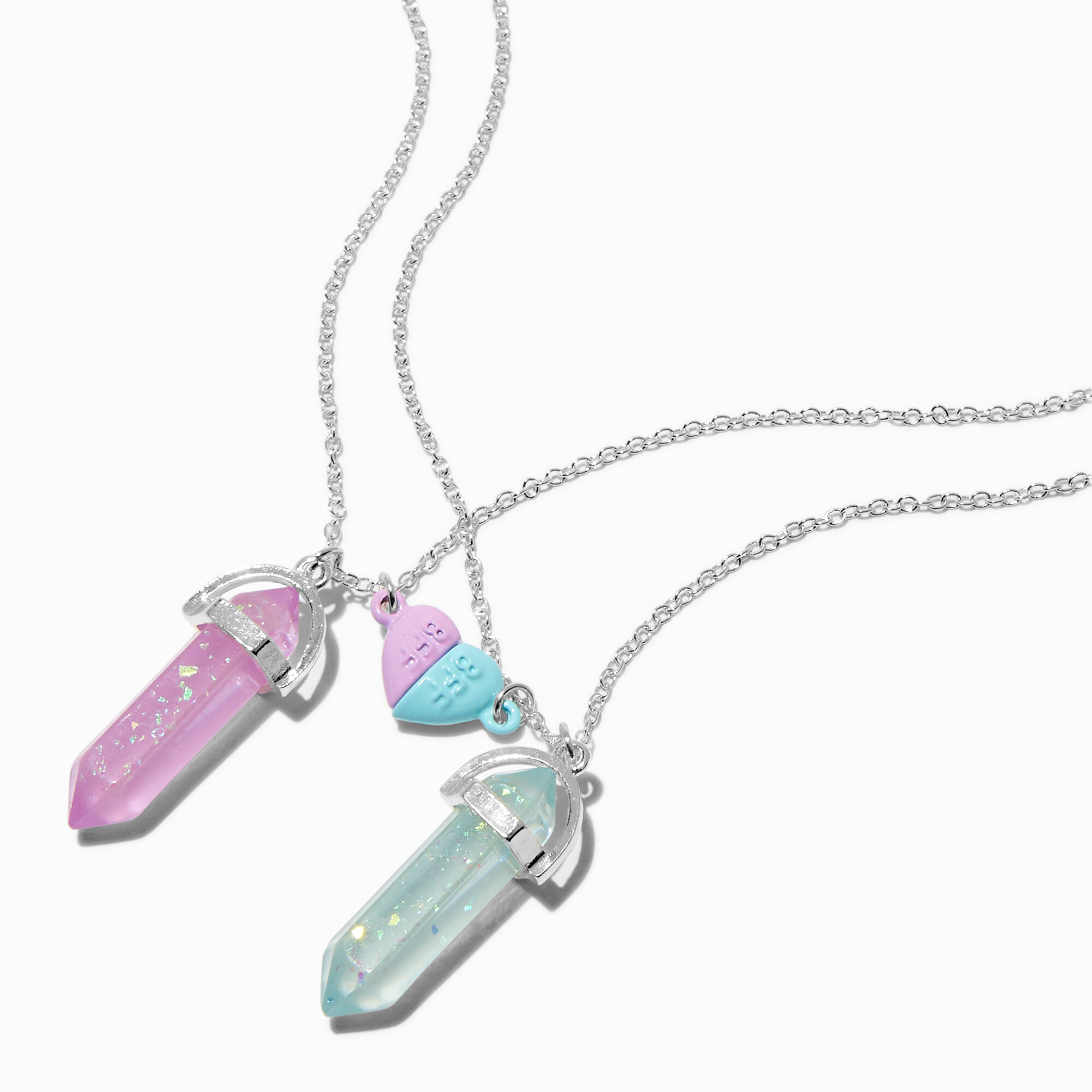 View Claires Best Friends Glow In The Dark Mystical Gem Pendant Necklaces 2 Pack Silver information