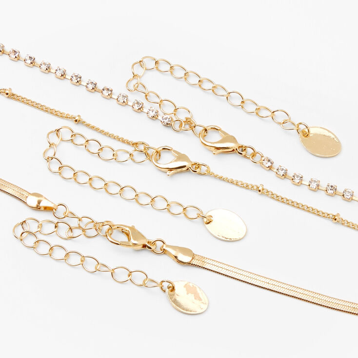 Gold Beaded, Rhinestone &amp; Snake Chain Necklaces - 3 Pack ,