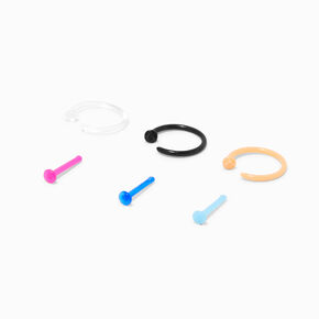 Colorful BioFlex&reg; Stud &amp; Hoop 20G Nose Rings - 6 Pack,