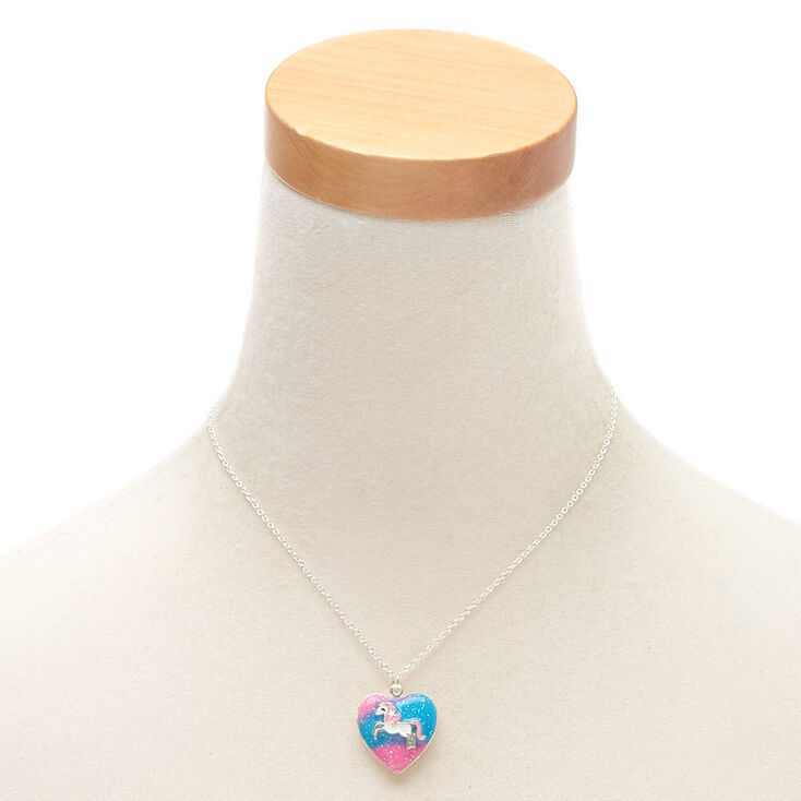 Silver Pastel Unicorn Heart Locket Pendant Necklace,